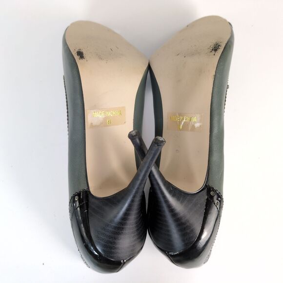 Joey Women's 9.5 Peep Toe 4" High Heels Bow Patent Brogue Trim Academia Preppy - Picture 4 of 8